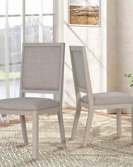 COLAMY Wooden Dining Chairs Set of 2, Mid Century Modern Upholstered Dining Chairs, 19 Inch Fabric Dining Room Chair with Back for Kitchen Dining Living Room Courtyard Waiting Leisure Area, Ivory - LeafyLoom