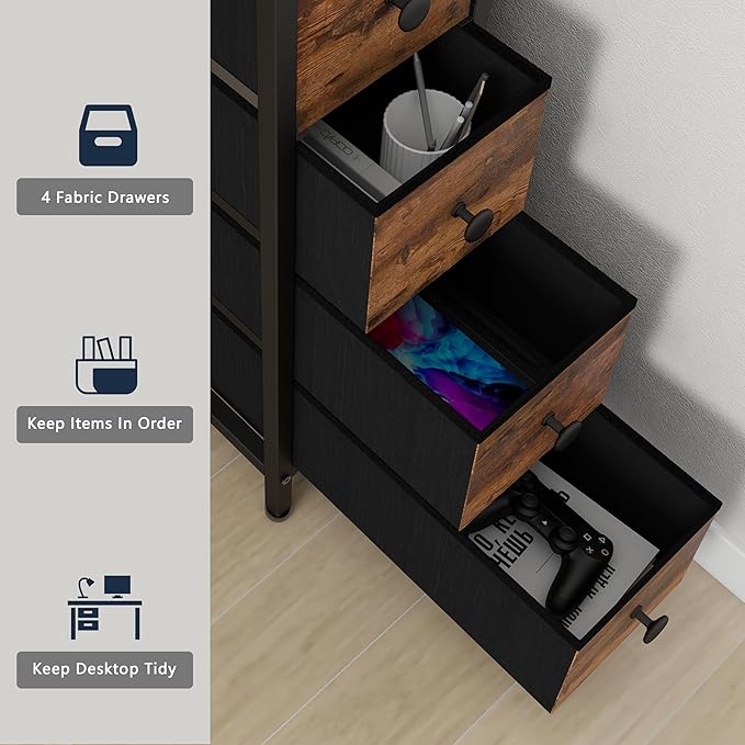 Corner Desk with Drawers Shelves for Small Space 90 Degrees Triangle Computer Desk with Power Outlets,Gaming Desk with LED Lights Monitor Stand for Home Office Workstation Writing Table (Brown) - LeafyLoom