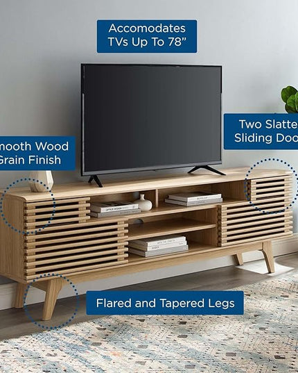 Modway Render Mid-Century Modern Low Profile 71 Inch Media Console TV Stand in Oak, 71" - LeafyLoom