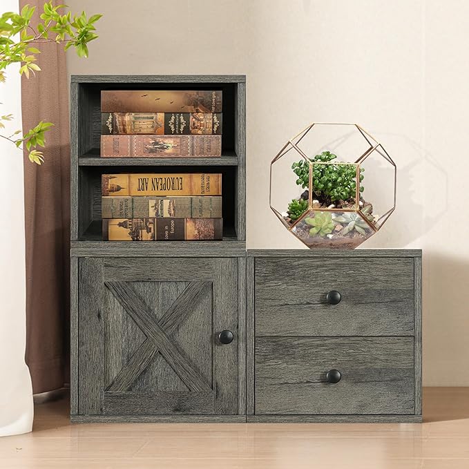 Magic DIY Cube Storage Organizer Stackable Cubes for Home Books Clothes Toy -Modular Cubby Storage System -Office Cubical -Bookcase Closet (French Oak,Door Cube) - LeafyLoom