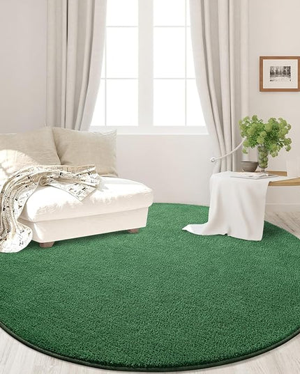 Round Area Rugs for Bedroom Living Room, 4x4 Green Super Soft Comfy Thickened Memory-Foam Indoor Circle Carpets, Modern Aesthetic Minimalist Carpet for Boys Girls Adults Nursery Home Décor - LeafyLoom