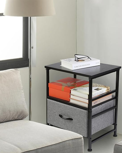 Nightstand,Drawer Dresser for Bedroom,Bedside Tables with Fabric Storage Drawer and Open Wood Shelf,Small Dresser Night Stand,Bedside Furniture,Side Table for Bed Frame,Closet,Dorm,Grey - LeafyLoom