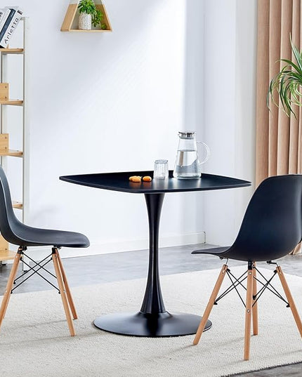 31.5 in Black Square Pedestal Tulip Dining Table, Small Space Mid Century Modern Kitchen Table - LeafyLoom