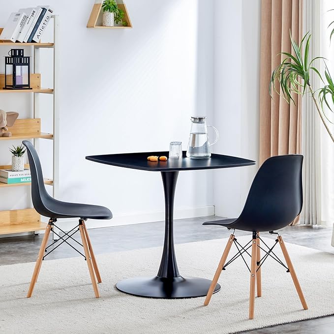 31.5 in Black Square Pedestal Tulip Dining Table, Small Space Mid Century Modern Kitchen Table - LeafyLoom