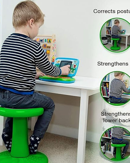 Studico ActiveChairs Kids Wobble Stool, Flexible Elementary Classroom Seating, Improves Focus, Posture and Helps ADHD/ADD, Sensory Chair, Active Fidget Chairs, Pre-Teen 17.75" Chair, Ages 7-12, Green - LeafyLoom
