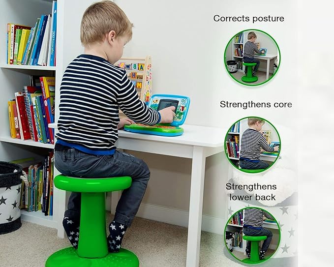 Studico ActiveChairs Kids Wobble Stool, Flexible Elementary Classroom Seating, Improves Focus, Posture and Helps ADHD/ADD, Sensory Chair, Active Fidget Chairs, Pre-Teen 17.75" Chair, Ages 7-12, Green - LeafyLoom
