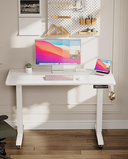 Electric Standing Desk 40 Inch, Ergonomic Height Adjustable Table with T-Shaped Metal Bracket Modern Computer Workstations for Home Office, White - LeafyLoom