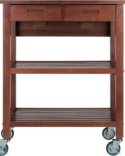 Winsome Wood Jonathan Kitchen Walnut Cart Albert Entertainment Kitchen Cart, Walnut - LeafyLoom