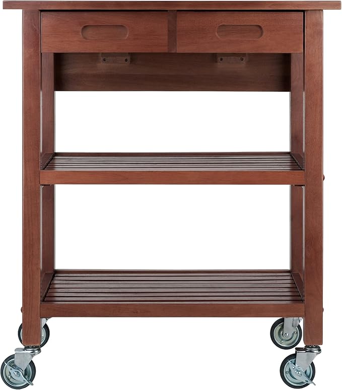 Winsome Wood Jonathan Kitchen Walnut Cart Albert Entertainment Kitchen Cart, Walnut - LeafyLoom