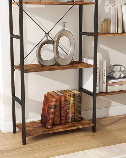 Panana Triple 4 tier bookshelf, Industrial Bookcase with 11 Open Display Shelves Wide Book Shelf Book Case with Metal Frame for Living Room Home Office (Brown) - LeafyLoom
