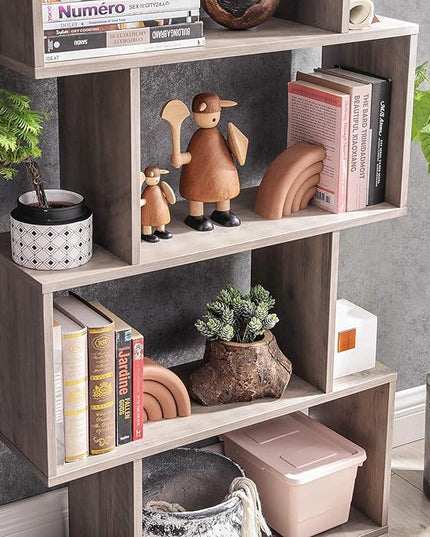 VASAGLE Wooden Bookcase, Display Shelf and Room Divider, Freestanding Decorative Storage Shelving, 5-Tier Bookshelf, Greige ULBC062M01 9.4D x 27.6W x 62.6H in - LeafyLoom