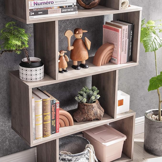 VASAGLE Wooden Bookcase, Display Shelf and Room Divider, Freestanding Decorative Storage Shelving, 5-Tier Bookshelf, Greige ULBC062M01 9.4D x 27.6W x 62.6H in - LeafyLoom