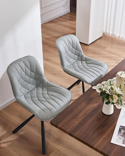 YOUNUOKE Upholstered Dining Chairs Set of 2 Comfortable Mid Century Modern Kitchen Chair with Sturdy Metal Legs Faux Leather Dinner Chairs for Kitchen Dining Room, Grey - LeafyLoom