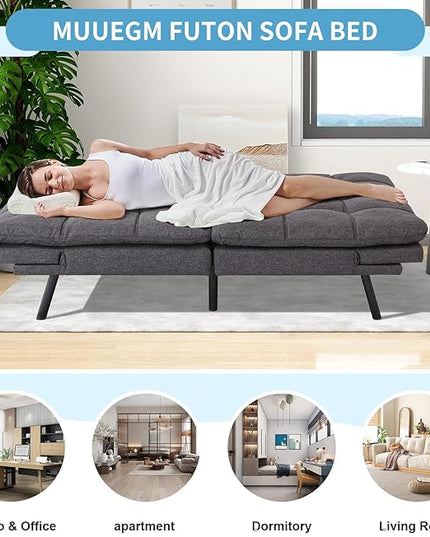 MUUEGM Futon Sofa Bed,Convertible 71" Couch Sofa, Modern Grey Sleeper Sofa with Adjustable Backrest for living room,Memory Foam Sofa Futon Couch Bed,Dark Grey - LeafyLoom