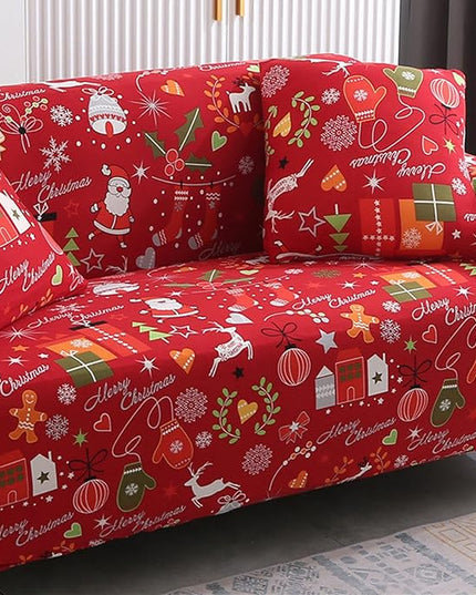 Mybedsoul Christmas Printed Sofa Cover Santa Claus Elastic Couch Cover Machine Washable Christmas Theme Red Sofa Slipcover for Living Room(2 Seater/Loveseat) Mybedsoul