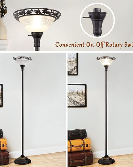 Luvkczc Victorian Floor Lamp, 70" Elegant Standing Lamp with Etched Glass Shade, Metal Body & Heavy Base, Vintage Tall Corner Lamp for bedroom, Living Room, Den, Office. No Bulbs (1 Head) - LeafyLoom