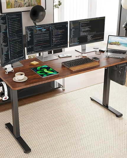 STARY Electric Memory Preset 55 x 24 Inches Adjustable Height Computer Workstation Sit Stand Home Office Desk with Splice Board, 5524, Rustic Brown/Black Frame - LeafyLoom