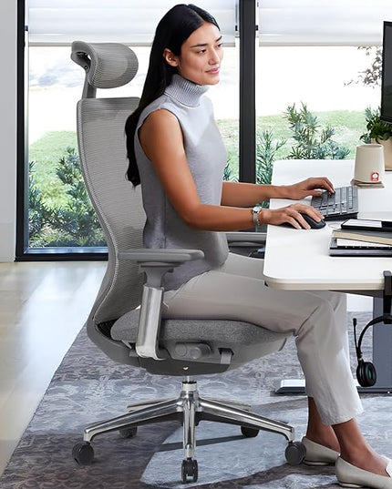 Ergonomic Mesh Office Chair, High Back Computer Executive Desk Chair with Adjustable Headrest and 4D Arms, Slide Seat, Tilt Lock-Dark Grey - LeafyLoom