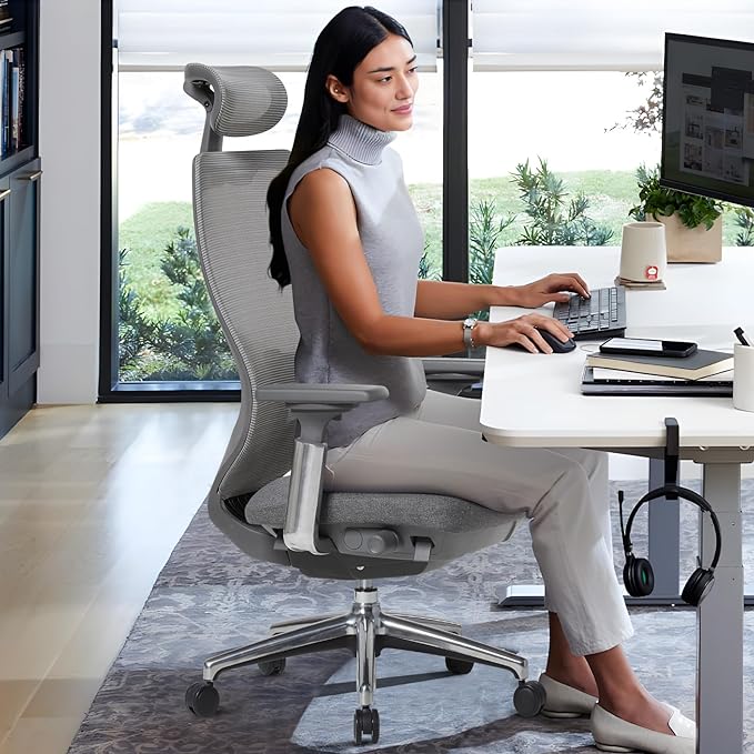 Ergonomic Mesh Office Chair, High Back Computer Executive Desk Chair with Adjustable Headrest and 4D Arms, Slide Seat, Tilt Lock-Dark Grey - LeafyLoom