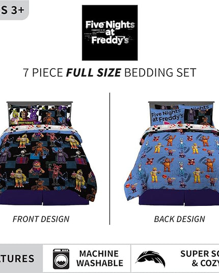 Franco Kids Bedding Super Soft Comforter and Sheet Set with Sham, 7 Piece Full Size, Five Nights At Freddy's - LeafyLoom