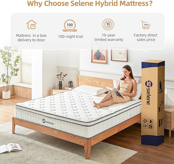 Full Size Mattress, 12 Inch Mattress Full with Pocket Spring and Memory Foam for Pressure Relief, Motion Isolation, Edge Support, Medium Firm Mattress in a Box, CertiPUR-US, White - LeafyLoom