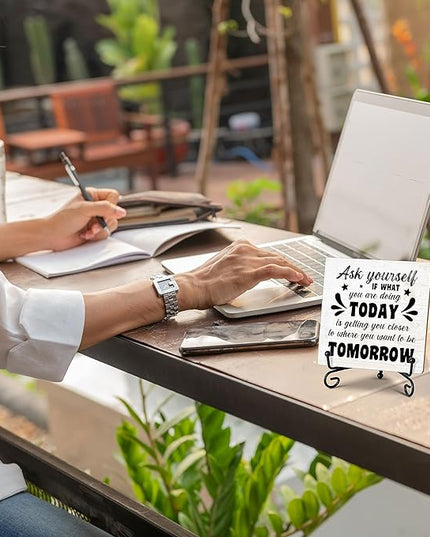 Motivational Gifts for Coworkers, Inspirational Home Office Desk Decor Wood Plaque with Stand, Encouragement Gifts for Women Men Friends Family - C22 - LeafyLoom