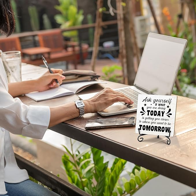 Motivational Gifts for Coworkers, Inspirational Home Office Desk Decor Wood Plaque with Stand, Encouragement Gifts for Women Men Friends Family - C22 - LeafyLoom