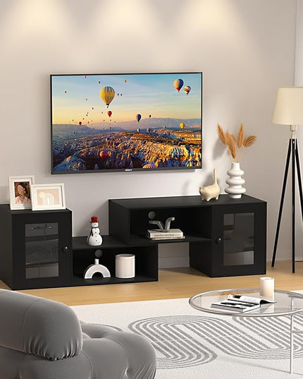 VECELO LED TV Stand for Televisions up to 70 Inchs Modern Entertainment Center with Storage Media Console with 23 Flashing Options and 4 Customizable Modes for Living Room, Bedroom, Black - LeafyLoom