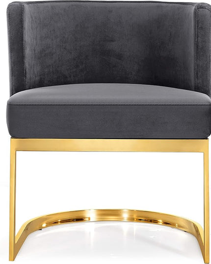 Meridian Furniture Gianna Collection Modern | Contemporary Velvet Upholstered Dining Chair with Polished Gold Metal Frame, 24" W x 22" D x 29.5" H, Grey - LeafyLoom