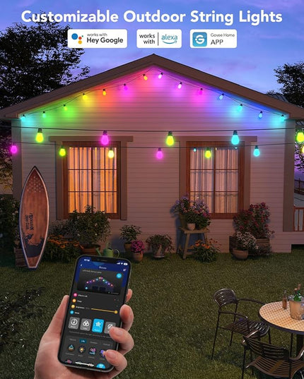 Govee Smart Outdoor String Lights H7020, RGBIC Warm White 48ft LED Bulbs for Outdoor Decor, WiFi Patio Lights Work with Alexa, Google Assistant, APP Control, IP65 Waterproof Govee