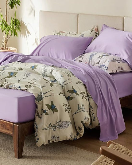 Bedsure Full Size Sheets, Cooling Sheets Full, Rayon Derived from Bamboo, Deep Pocket Up to 16", Breathable & Soft Bed Sheets, Hotel Luxury Silky Bedding Sheets & Pillowcases, Lilac - LeafyLoom