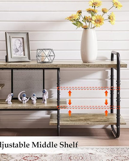 VECELO, Entertainment Center/Media Console Table with Adjustable Storage Shelves for Living Room/Bedroom, 65 inch TV Stand, Grey - LeafyLoom