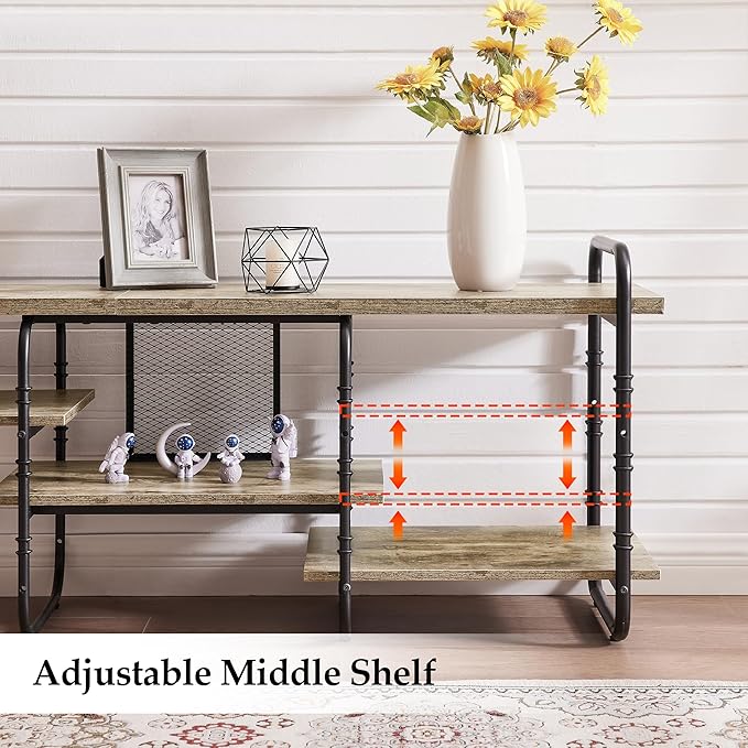 VECELO, Entertainment Center/Media Console Table with Adjustable Storage Shelves for Living Room/Bedroom, 65 inch TV Stand, Grey - LeafyLoom