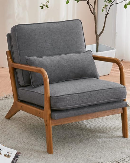 Bonnlo Linen Dark Grey Accent Chairs Set of 2, Upholstered Mid Century Modern Lounge Chairs Reading Chairs Side Sitting Chair Solid Wood Farmhouse Armchairs for Living Room, Bedroom, Guest Room - LeafyLoom