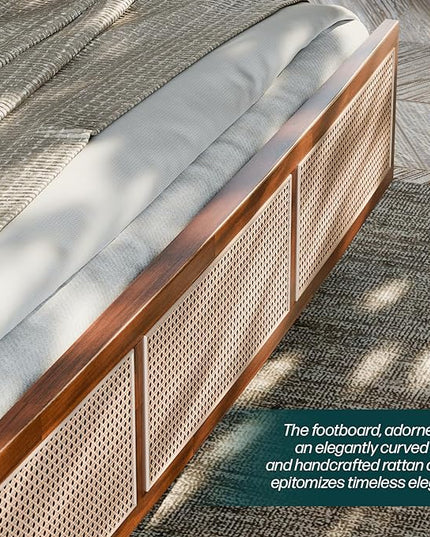 Bme Nancy Signature Bed Frame, Queen Bed Frame and Headboard Unique Geometric, Mid Century Modern, Solid Acacia Wood, No Box Spring Needed, 12 Strong Wood Slats Support, Easy Assembly, Dark Chocolate - LeafyLoom