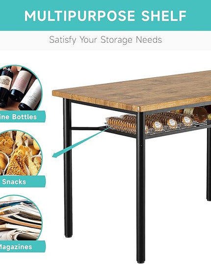 Dining Room Table Set for 4, 46.8" Kitchen Table and Chairs for 4 with Storage Rack, Rustic Kitchen Table Set Metal and Wood Rectangular Dining Table for Breakfast Nook, Kitchen, Living Room - LeafyLoom