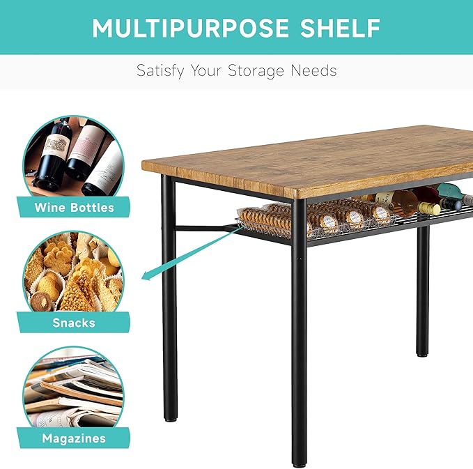Dining Room Table Set for 4, 46.8" Kitchen Table and Chairs for 4 with Storage Rack, Rustic Kitchen Table Set Metal and Wood Rectangular Dining Table for Breakfast Nook, Kitchen, Living Room - LeafyLoom