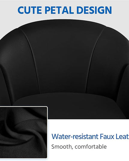 Yaheetech Cute Petal Desk Chair Home Office Swivel Upholstered Leather Makeup Vanity Desk Chair with Armrests for Bedroom Modern Computer Rolling Chair for Women Black - LeafyLoom