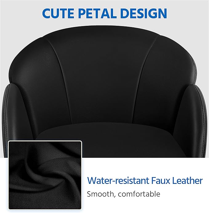 Yaheetech Cute Petal Desk Chair Home Office Swivel Upholstered Leather Makeup Vanity Desk Chair with Armrests for Bedroom Modern Computer Rolling Chair for Women Black - LeafyLoom