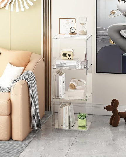 Acrylic Bookcase, 3 Tier Clear Floor Standing Bookshelf, 31.5 inch Tall Display Cube Storage Shelf Home Decor Furniture for Home, Office, Living Room, Bedroom - LeafyLoom