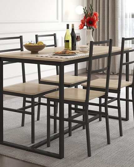 NicBex Dining Table Set for 4 Kitchen Table and Chairs Five-Piece Set Table and Chair with Backrest for Kitchen, Bar, Living Room, Breakfast Nook, Industrial Style, Solid Structure, Beige - LeafyLoom