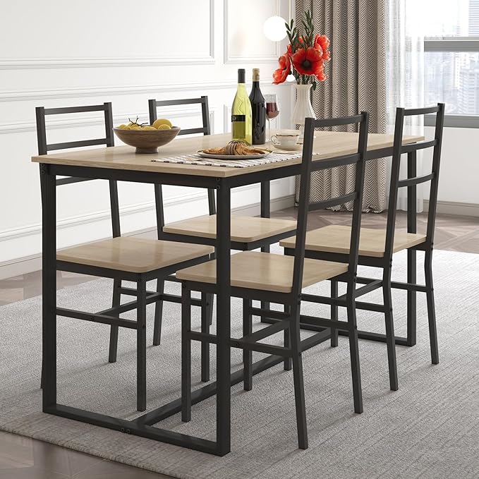NicBex Dining Table Set for 4 Kitchen Table and Chairs Five-Piece Set Table and Chair with Backrest for Kitchen, Bar, Living Room, Breakfast Nook, Industrial Style, Solid Structure, Beige - LeafyLoom