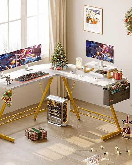 Casaottima L Shaped Gaming Desk, Home Office Desk with Round Corner, Computer Desk with Large Monitor Stand Desk Workstation - LeafyLoom
