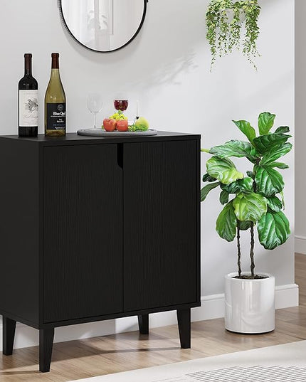 Panana 2 Door Kitchen Buffet Storage Cabinet Accent Console Table for Kitchen Dining Living Room Hallway Office (Black) - LeafyLoom