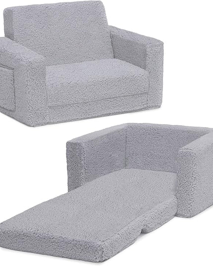Delta Children Cozee Flip-Out Sherpa 2-in-1 Convertible Chair to Lounger for Kids, Grey - LeafyLoom