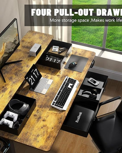 48 * 30 Inches Electric Standing Widened Desk Adjustable Height with 4 Drawers, Double Storage Shelves Stand Up Desk, Home Office Workstation Sit Stand up Desk (Rustic Brown) - LeafyLoom