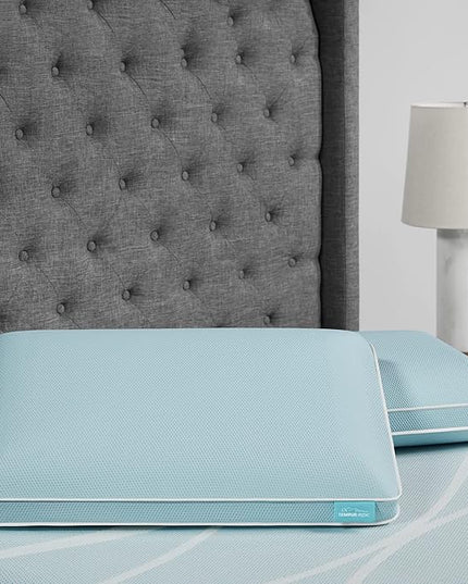 TEMPUR-ProForm + Cooling ProHi Pillow, Memory Foam, Queen, 5-Year Limited Warranty,Blue - LeafyLoom