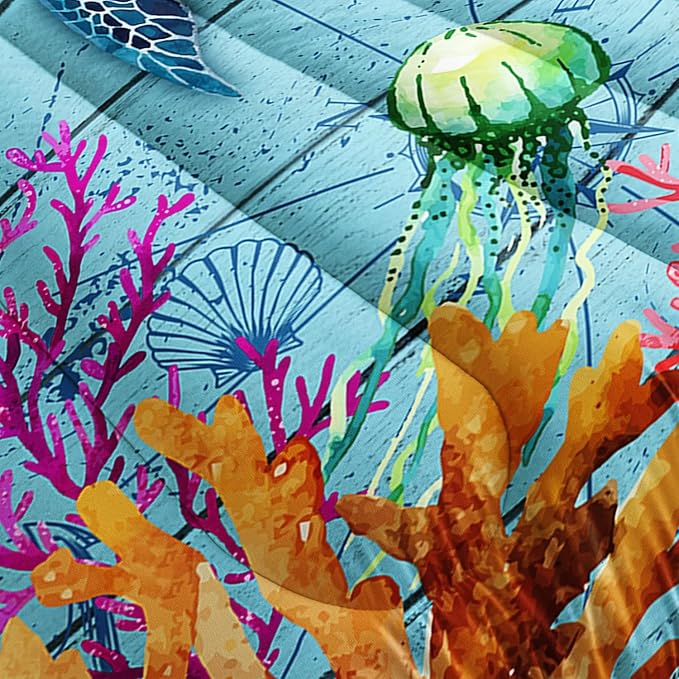 Datura home Sea Turtle Bedding Comforter Set Sea Turtle Ocean Beach Printed Pattern Bedding Set with 1 Comforter and 2 Pillowcases for Boys Bedroom All Season(Sea Turtle Queen), Queen 90x90inches - LeafyLoom