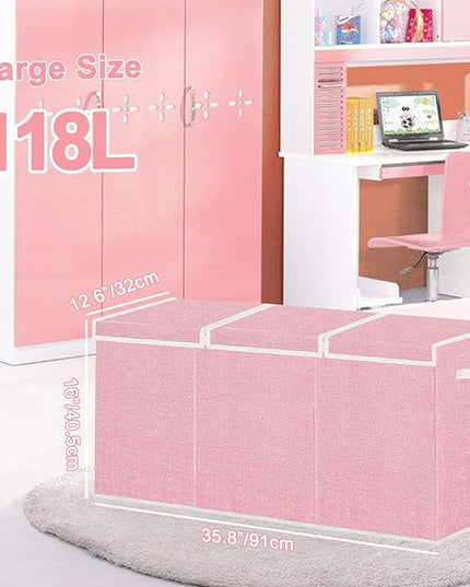 Toy Storage for Girls - Extra Large Kids Toy Box Chest,Collapsible Toy Organizers and Storage for Nursery,Playroom,Office 35.8"x12.6"x16"(Pink) - LeafyLoom