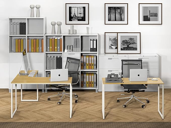SHW 48-Inch Mission L-Shaped Home Computer Desk, Oak - LeafyLoom